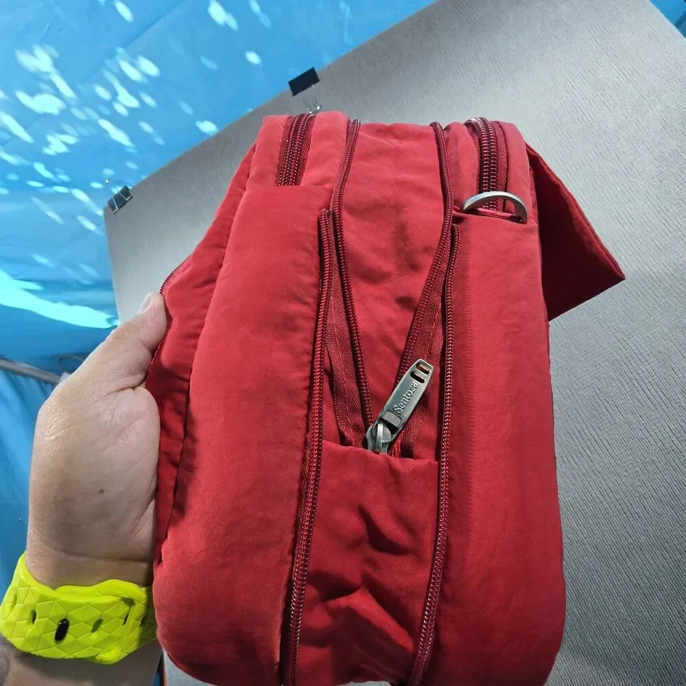 Sentoza Red Nylon Backpack for 15 in Laptop, Padded, Partitions, Solid Pattern